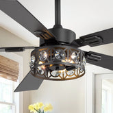48-inch Wood 5-Blade Crystal Fandelier Ceiling Fan with Remote and Light,4in and 8in Downrods Included